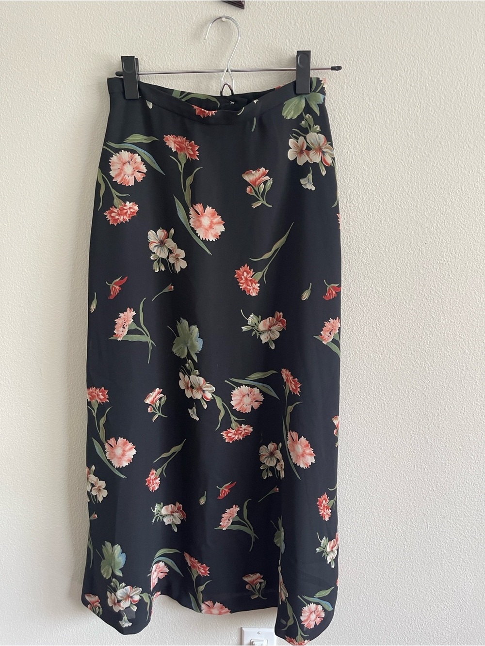 Studio Black Maxi Skirt with Pink & Green Floral Print